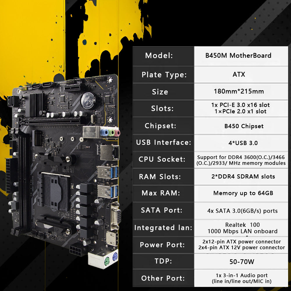 SURALLOW B450M ATX Motherboard DDR4 Support  AM4 Socket Mobo