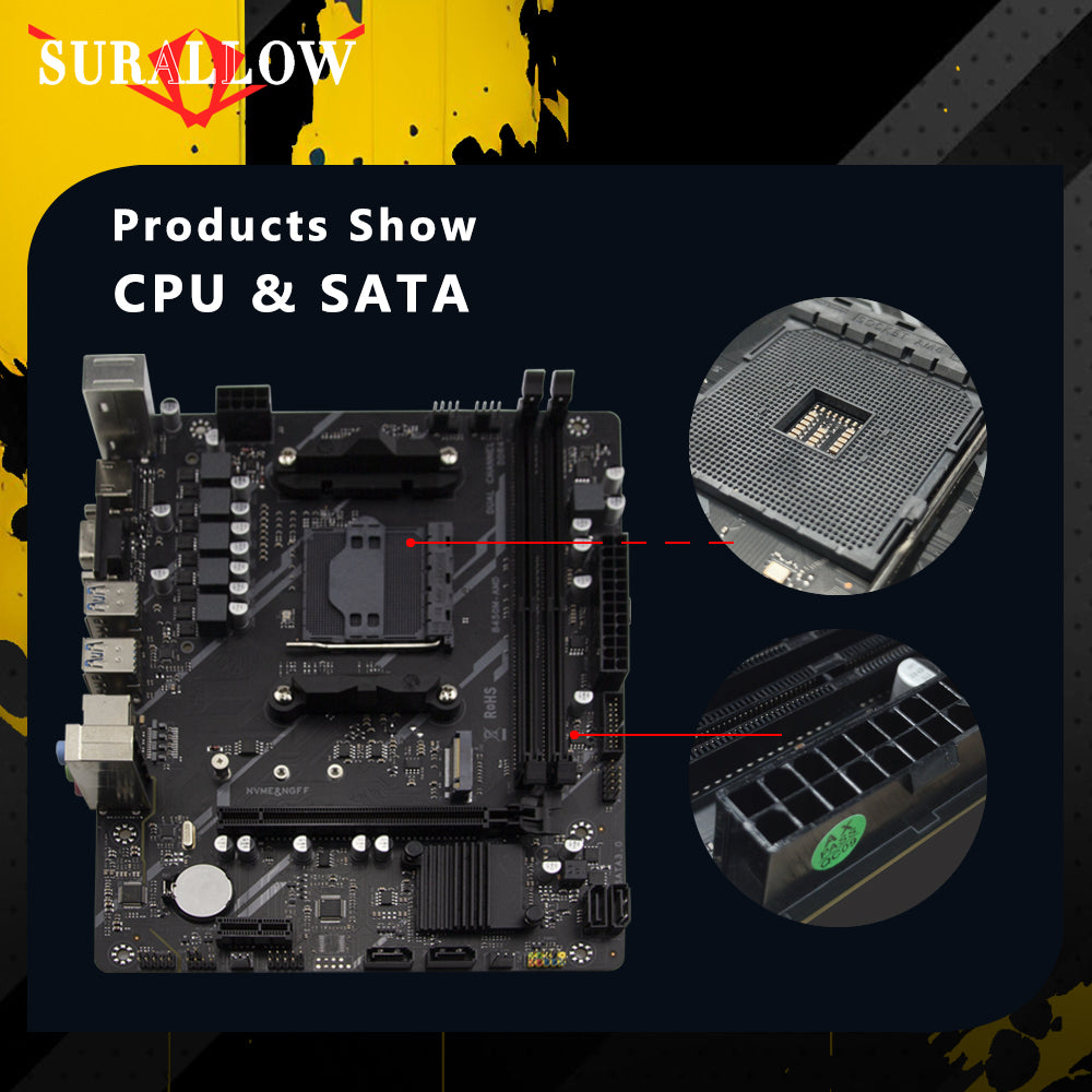 SURALLOW B450M ATX Motherboard DDR4 Support  AM4 Socket Mobo