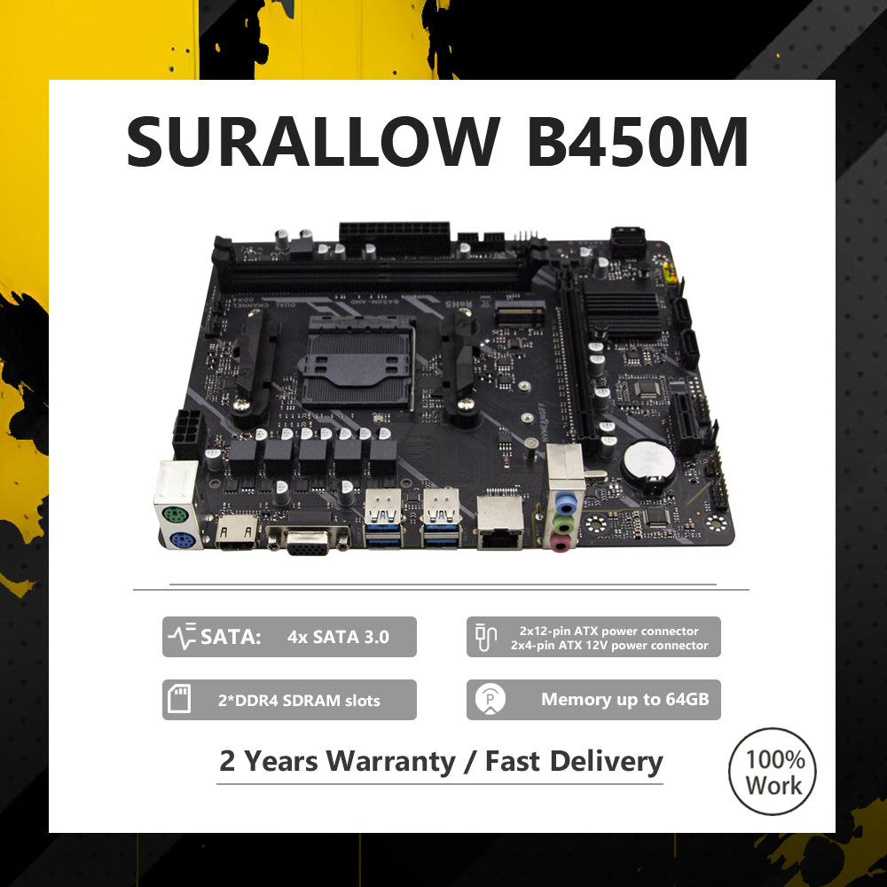 SURALLOW B450M ATX Motherboard DDR4 Support  AM4 Socket Mobo